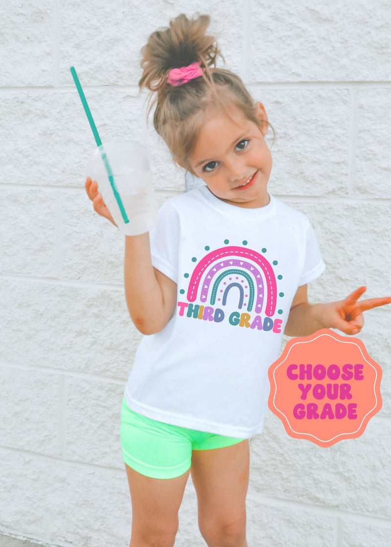 *Youth Personalized Grade Rainbow Tee *6 Colors (XS-XL)