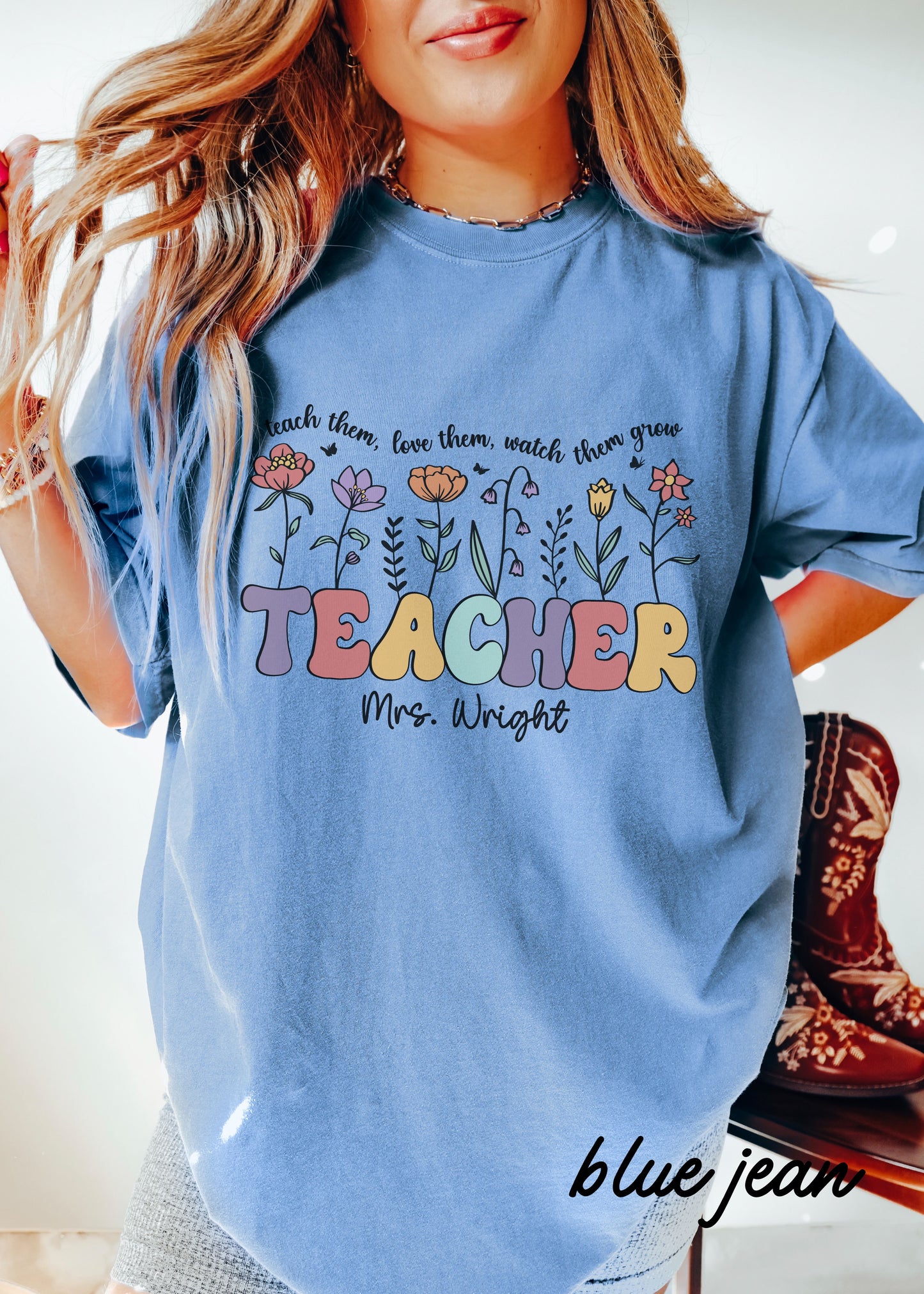 *Personalized Floral Teacher Tee *9 Colors (S-4X)