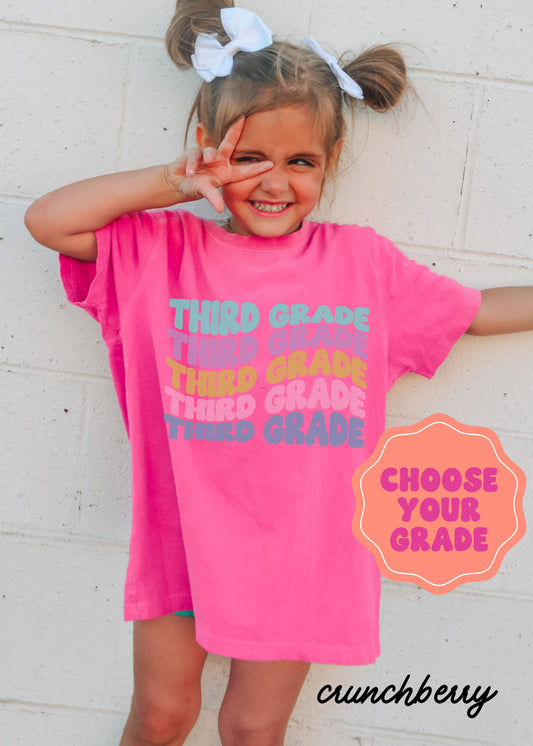 *Youth Personalized Grade Wavy Tee *7 Colors (XS-XL)