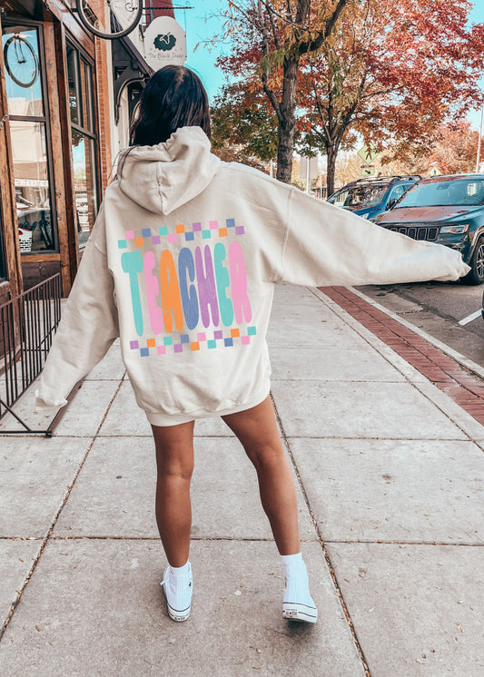 *Checkered Teacher Hoodie *4 Colors (S-5X)