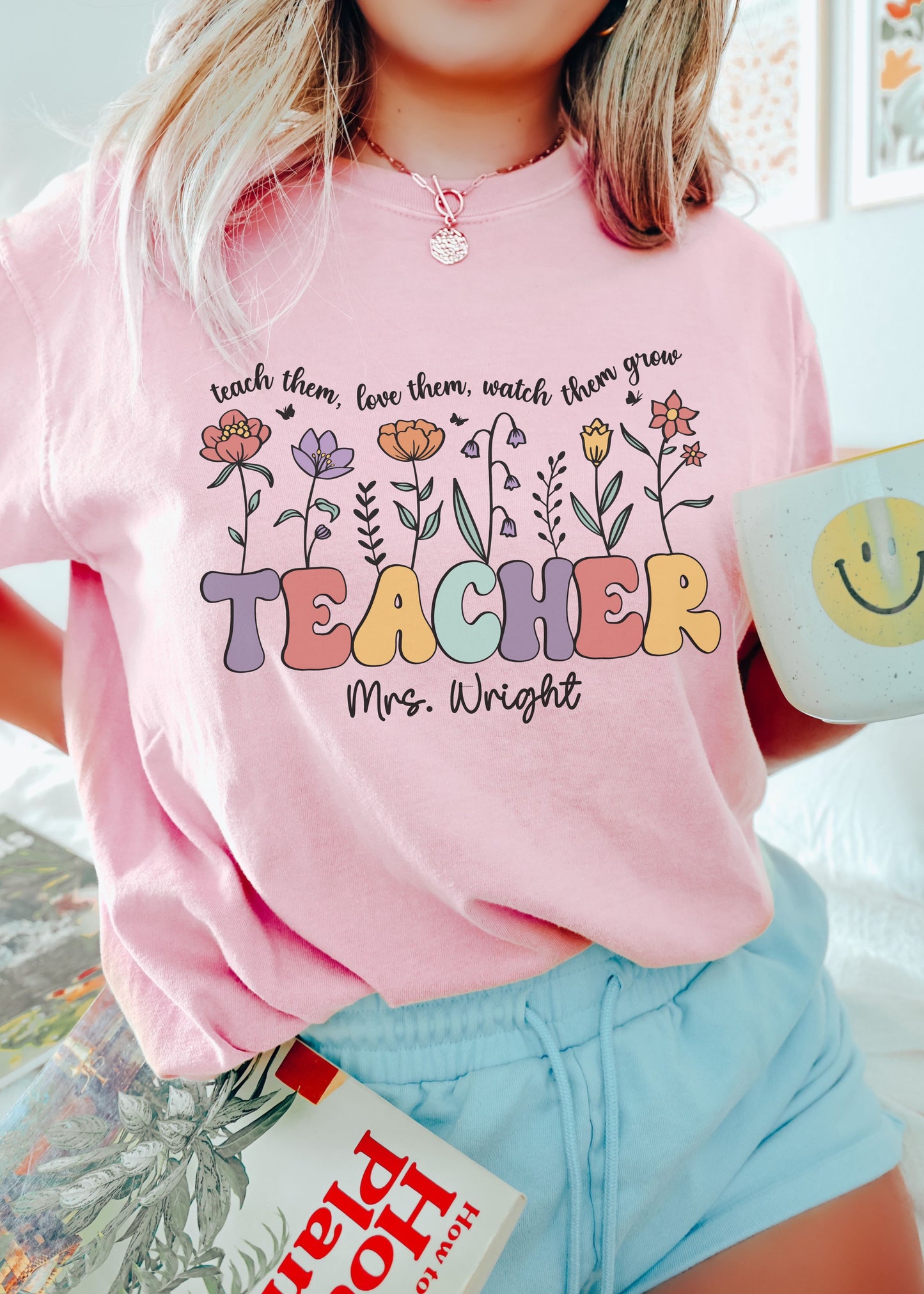 *Personalized Floral Teacher Tee *9 Colors (S-4X)