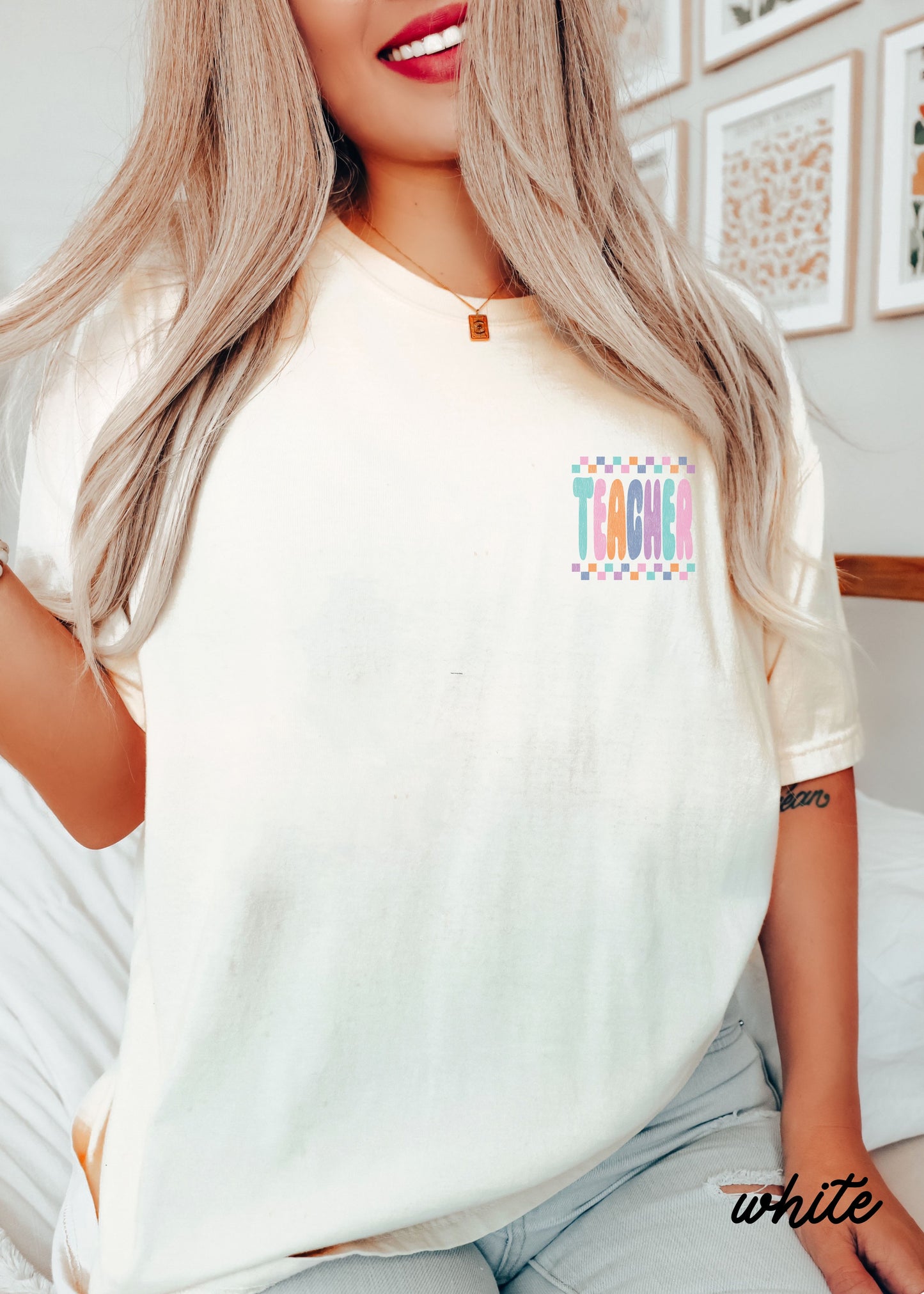 *Checkered Teacher Back Print Tee *6 Colors (S-4X)