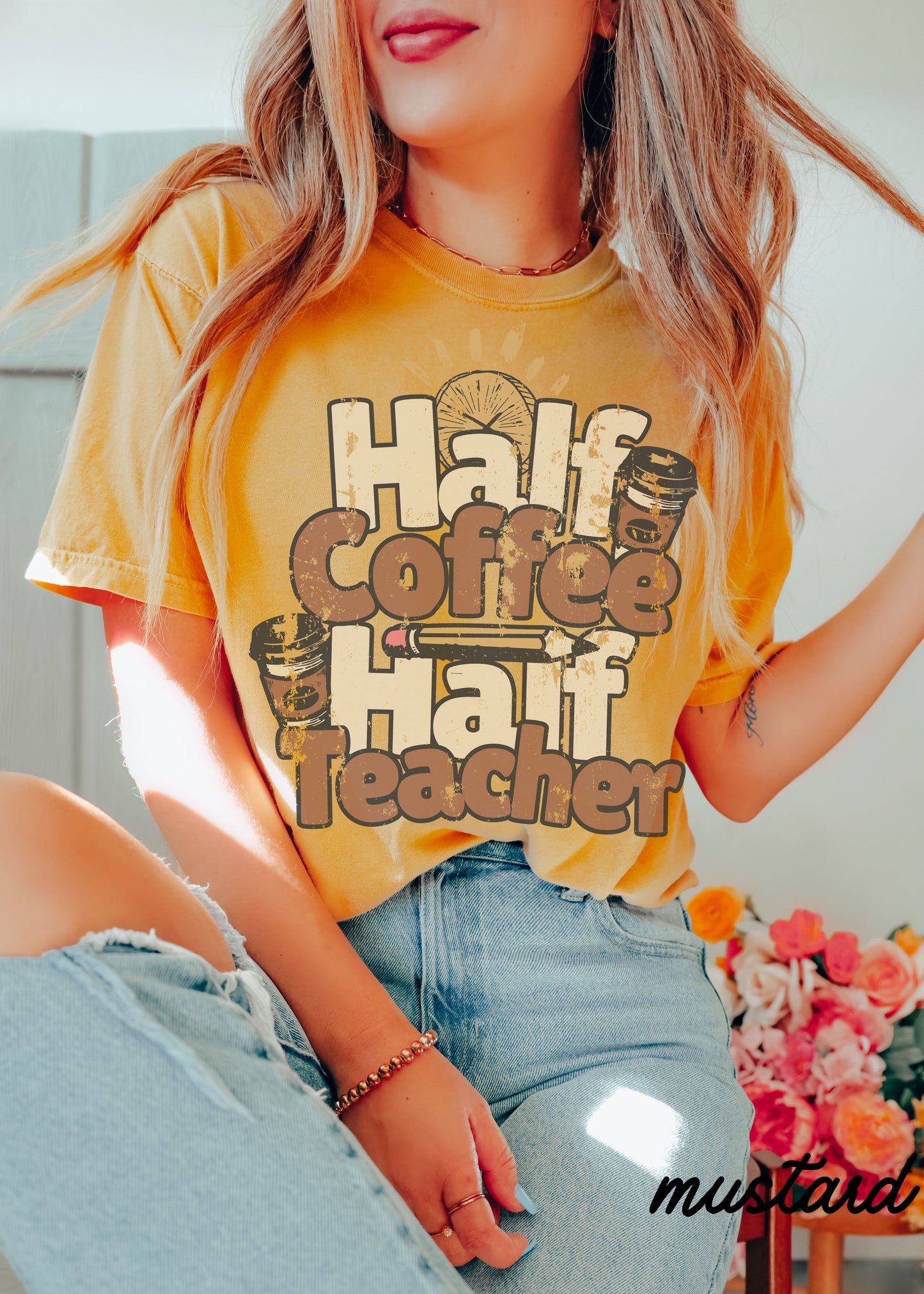 *Half Coffee Half Teacher Tee *8 Colors (S-4X)
