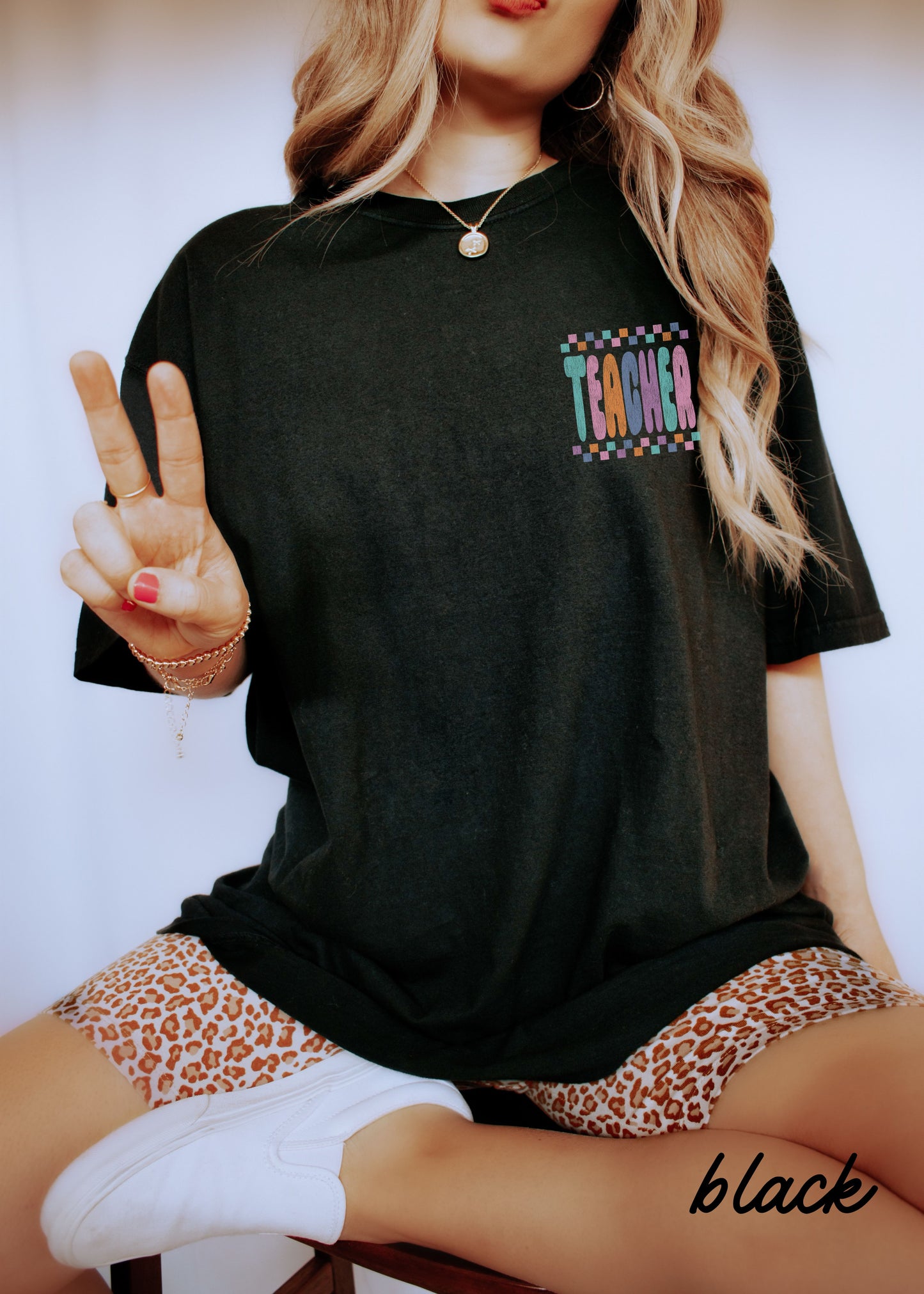 *Checkered Teacher Back Print Tee *6 Colors (S-4X)