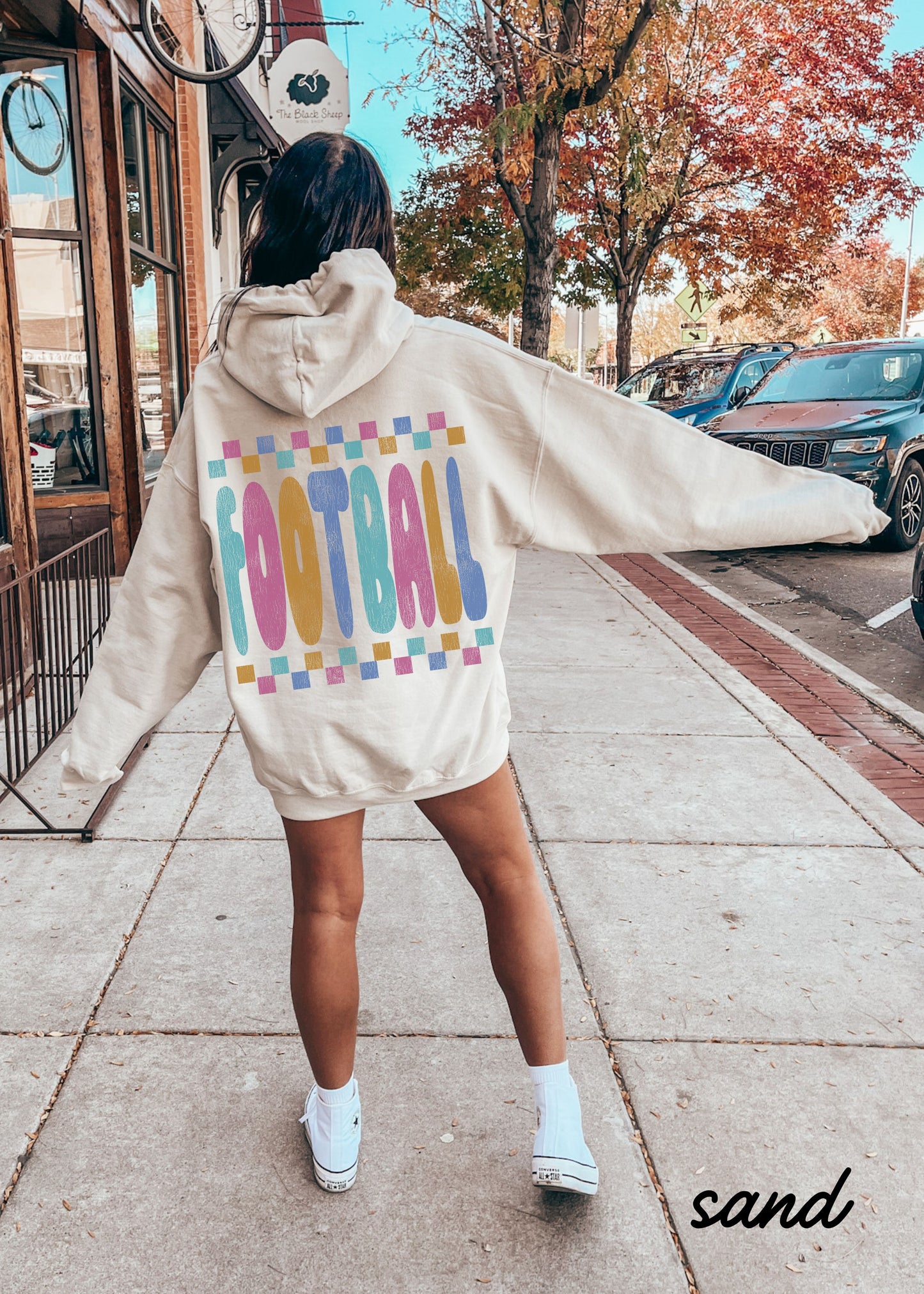 *FOOTBALL Checkered Back Print Hoodie *6 Colors (S-5X)