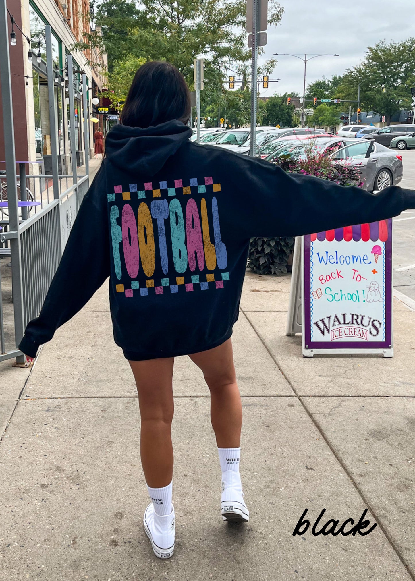 *FOOTBALL Checkered Back Print Hoodie *6 Colors (S-5X)