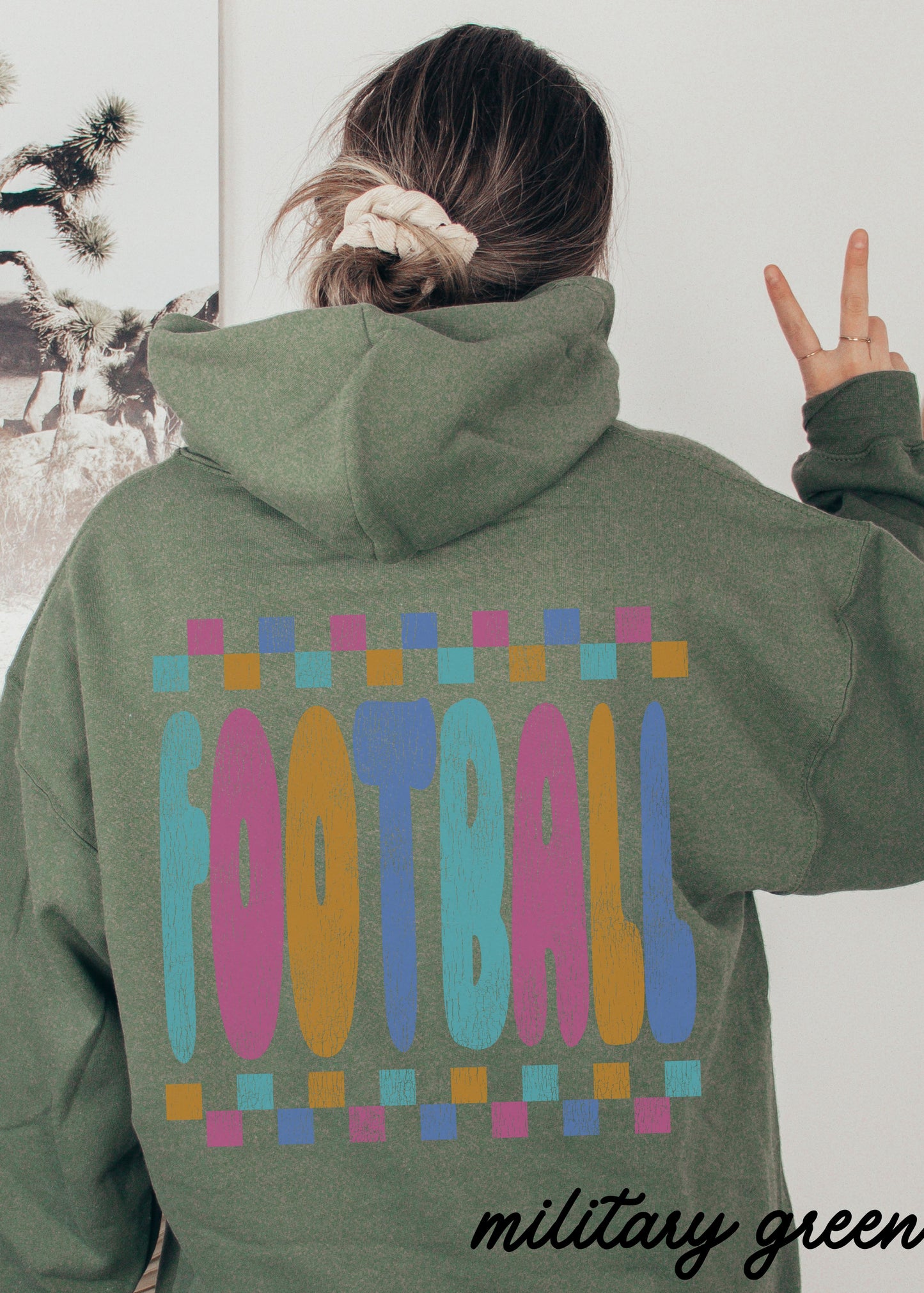 *FOOTBALL Checkered Back Print Hoodie *6 Colors (S-5X)