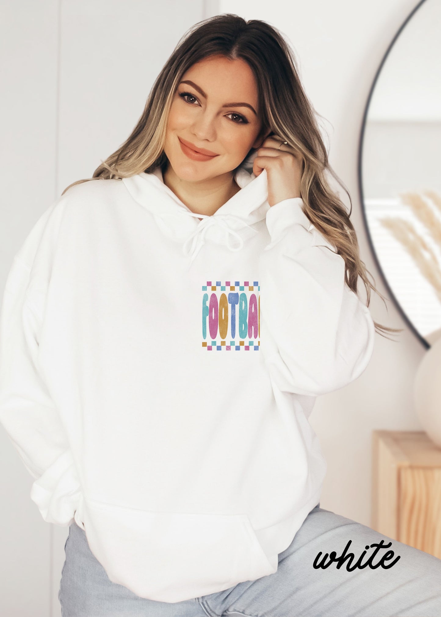 *FOOTBALL Checkered Back Print Hoodie *6 Colors (S-5X)