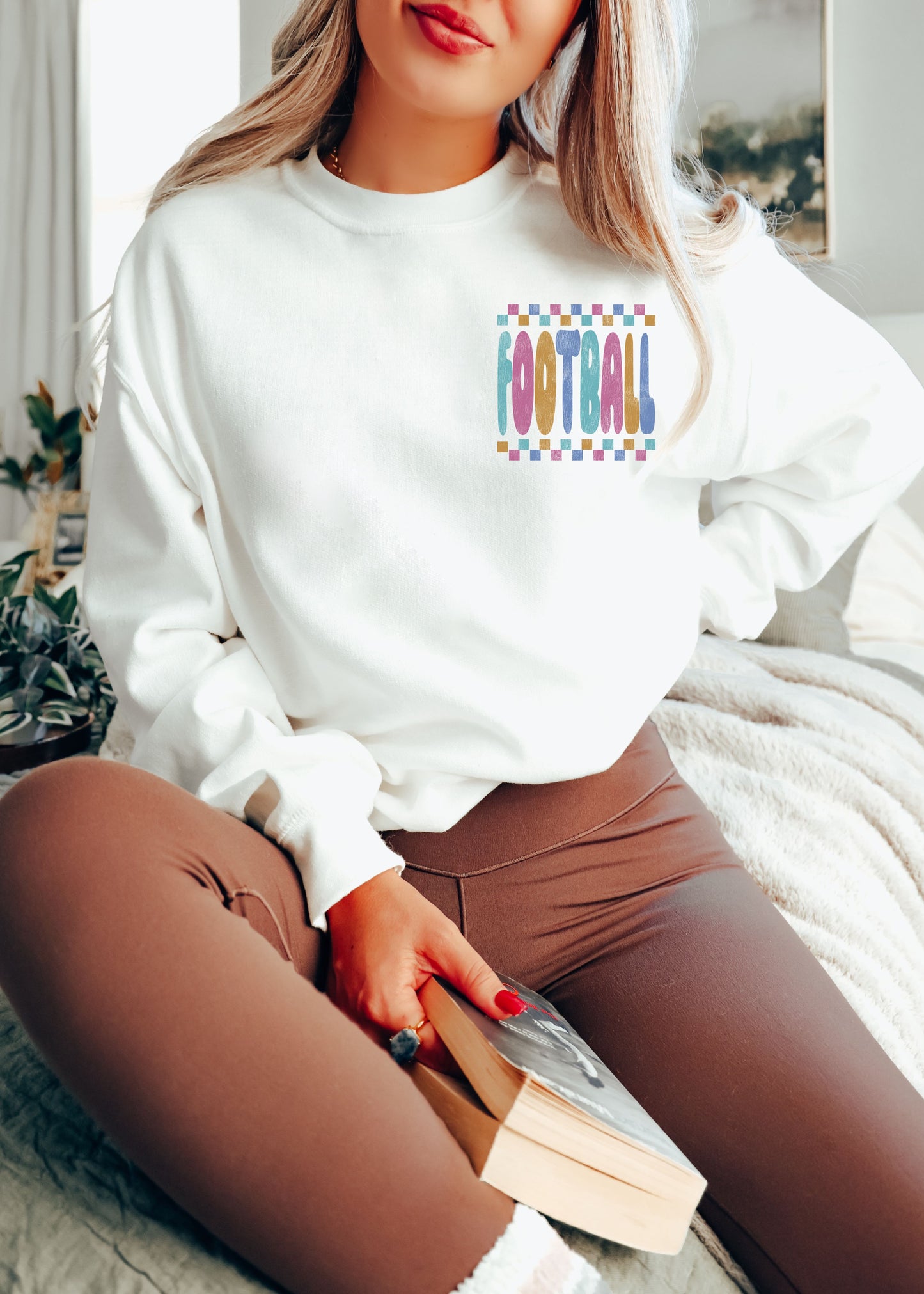 *FOOTBALL Checkered Back Print Sweatshirt *5 Colors (S-5X)