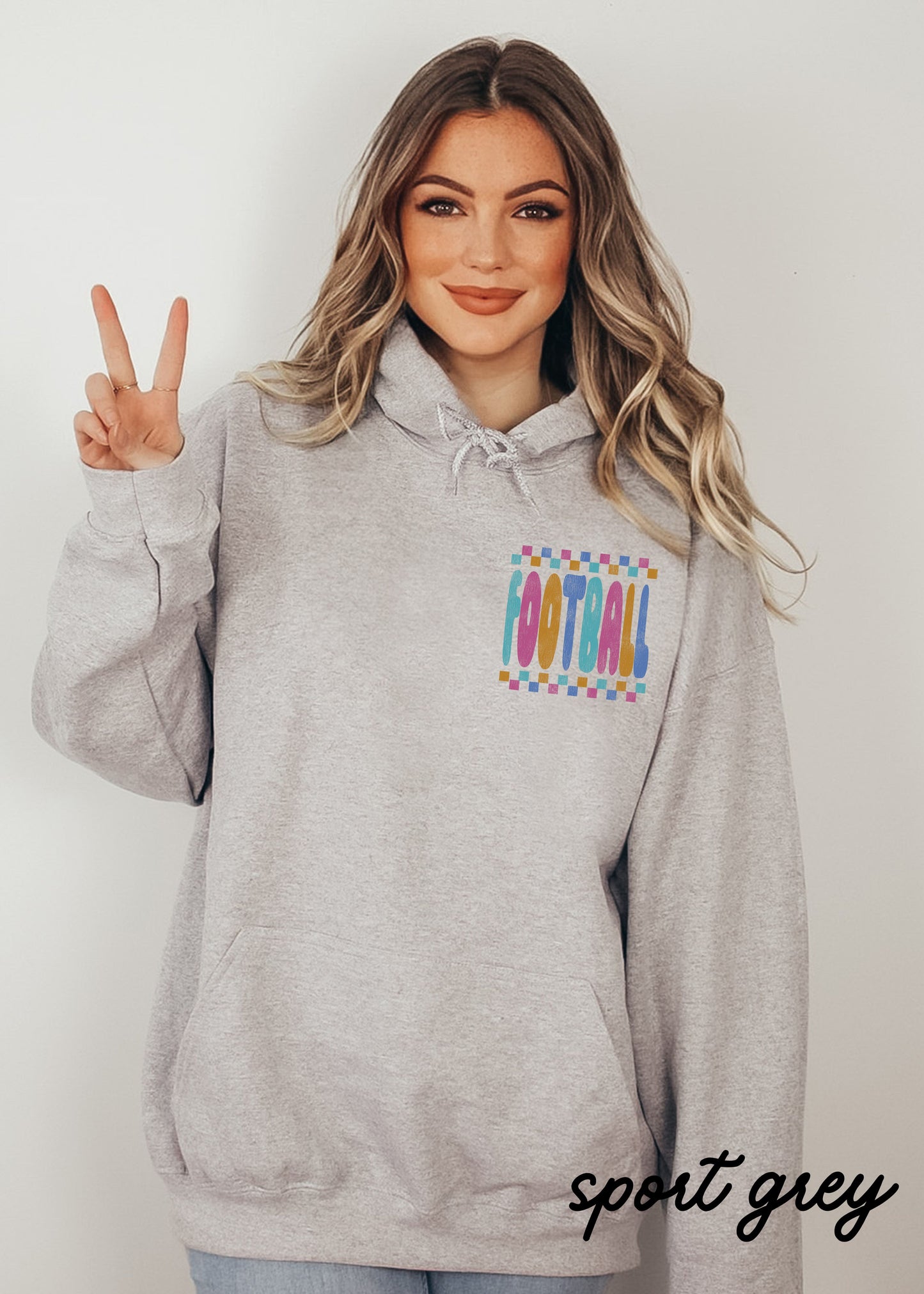 *FOOTBALL Checkered Back Print Hoodie *6 Colors (S-5X)