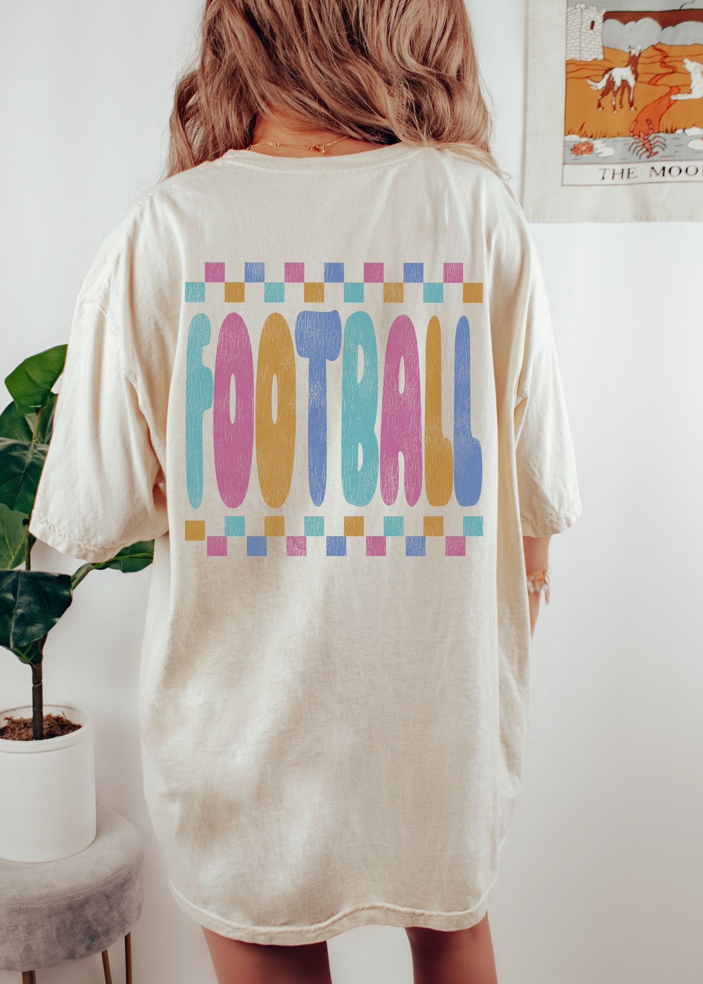 *FOOTBALL Checkered Back Print Tee *10 Colors (S-4X)