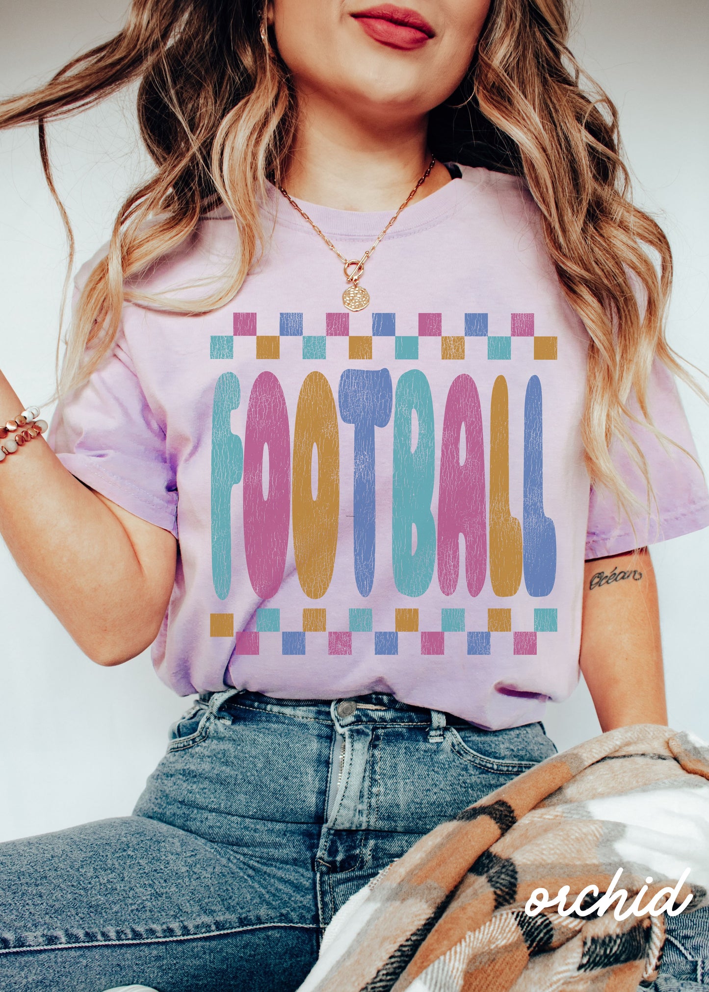 *Youth FOOTBALL Checkered Tee *6 Colors (XS-XL)