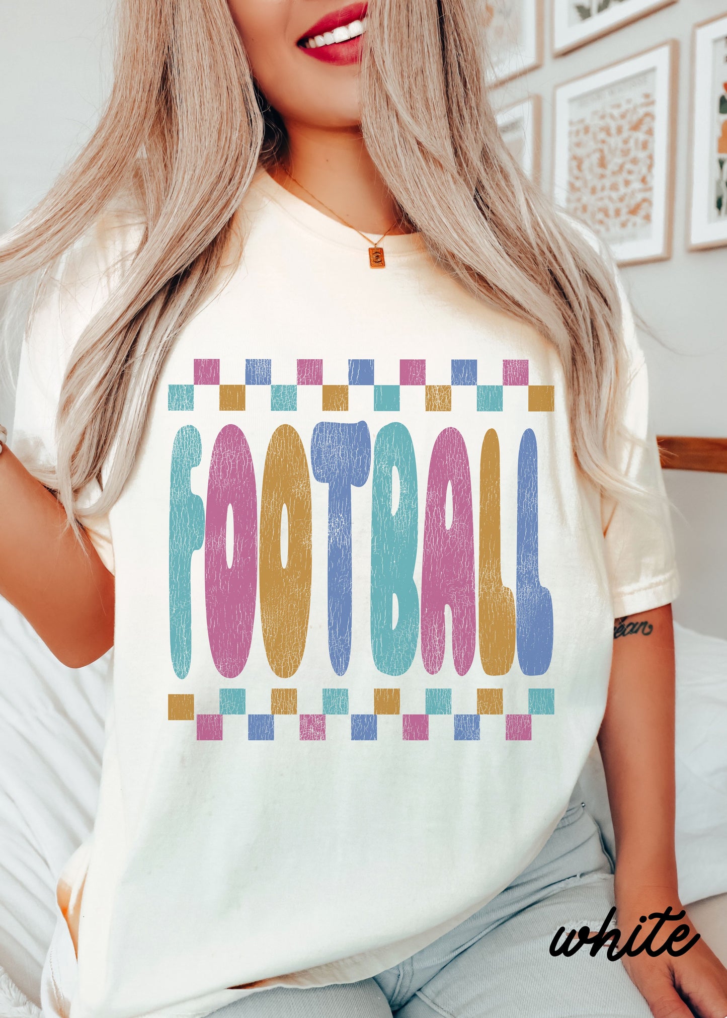 *FOOTBALL Checkered Tee *11 Colors (S-4X)