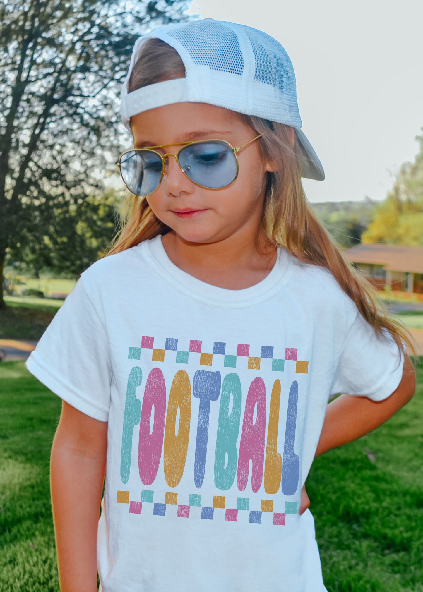 *Youth FOOTBALL Checkered Tee *6 Colors (XS-XL)