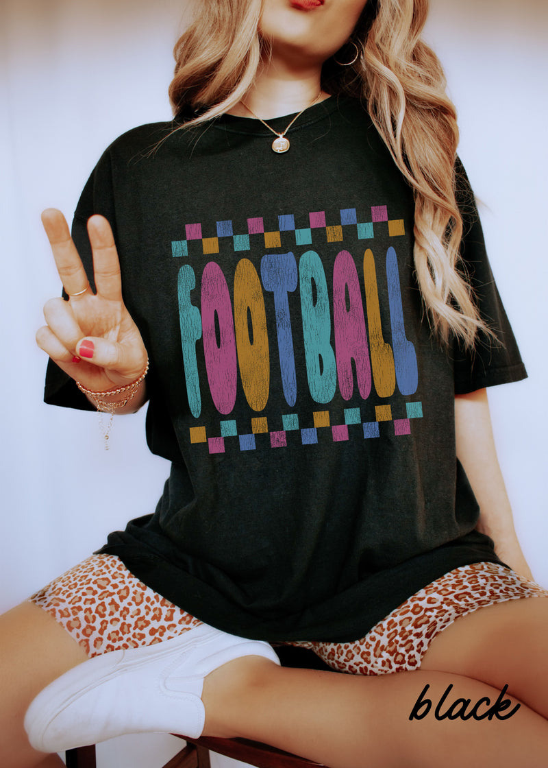 *FOOTBALL Checkered Tee *11 Colors (S-4X)