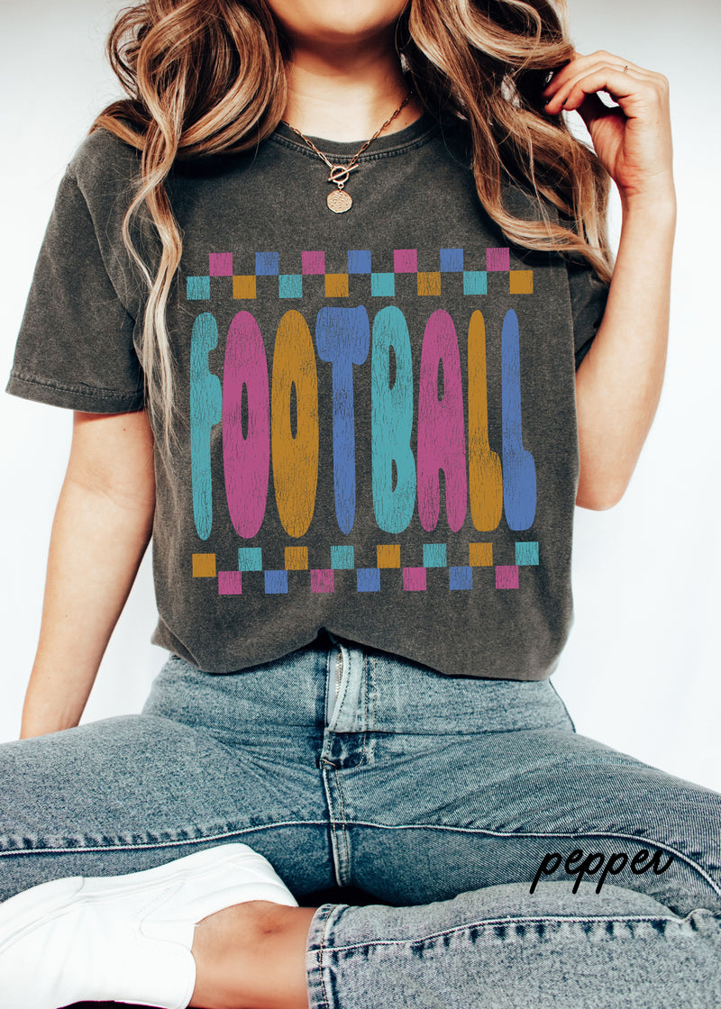 *Youth FOOTBALL Checkered Tee *6 Colors (XS-XL)