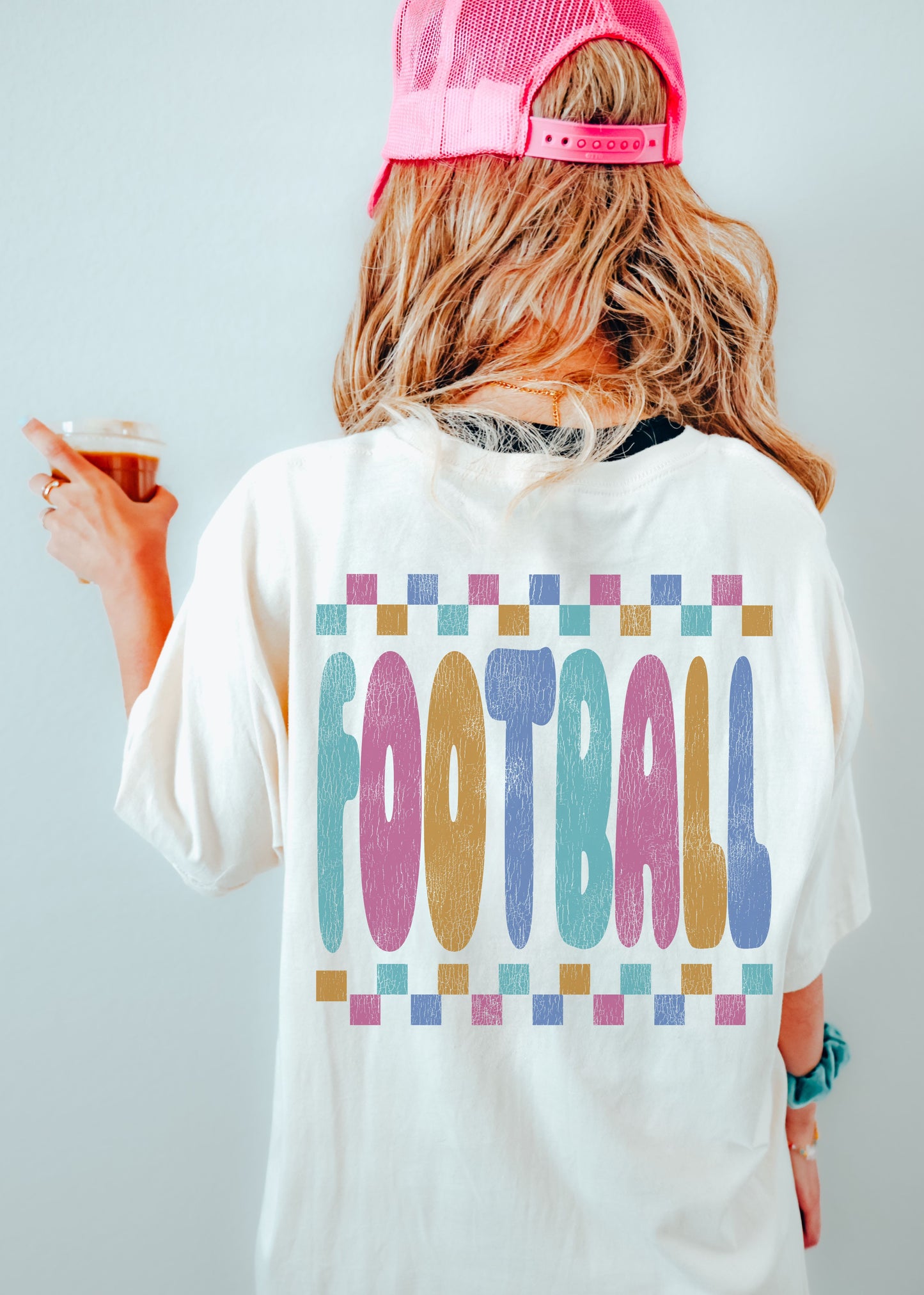 *FOOTBALL Checkered Back Print Tee *10 Colors (S-4X)