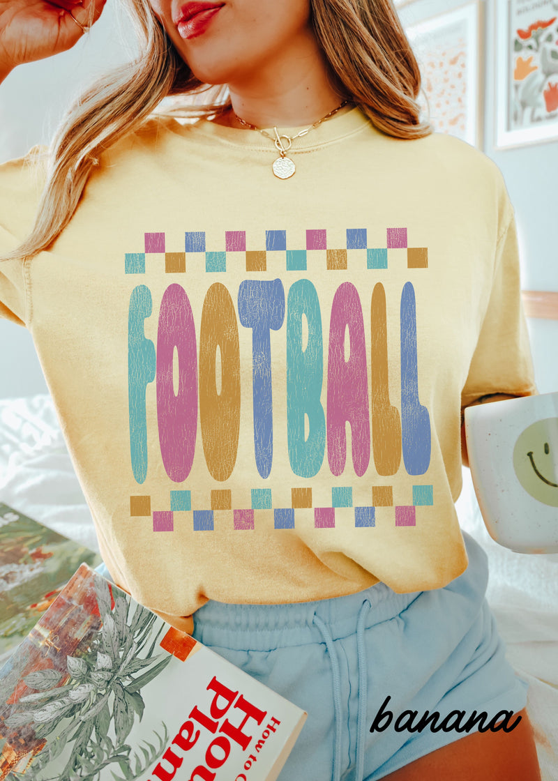 *FOOTBALL Checkered Tee *11 Colors (S-4X)