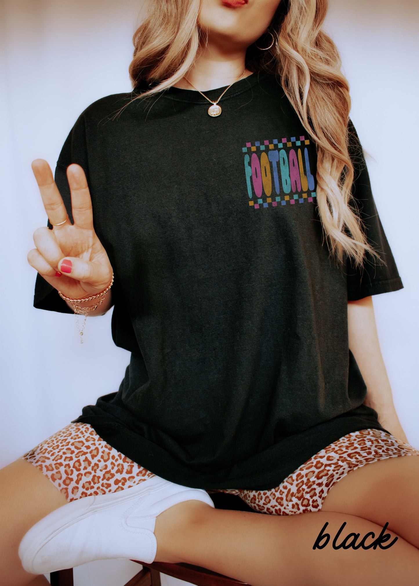 *FOOTBALL Checkered Back Print Tee *10 Colors (S-4X)