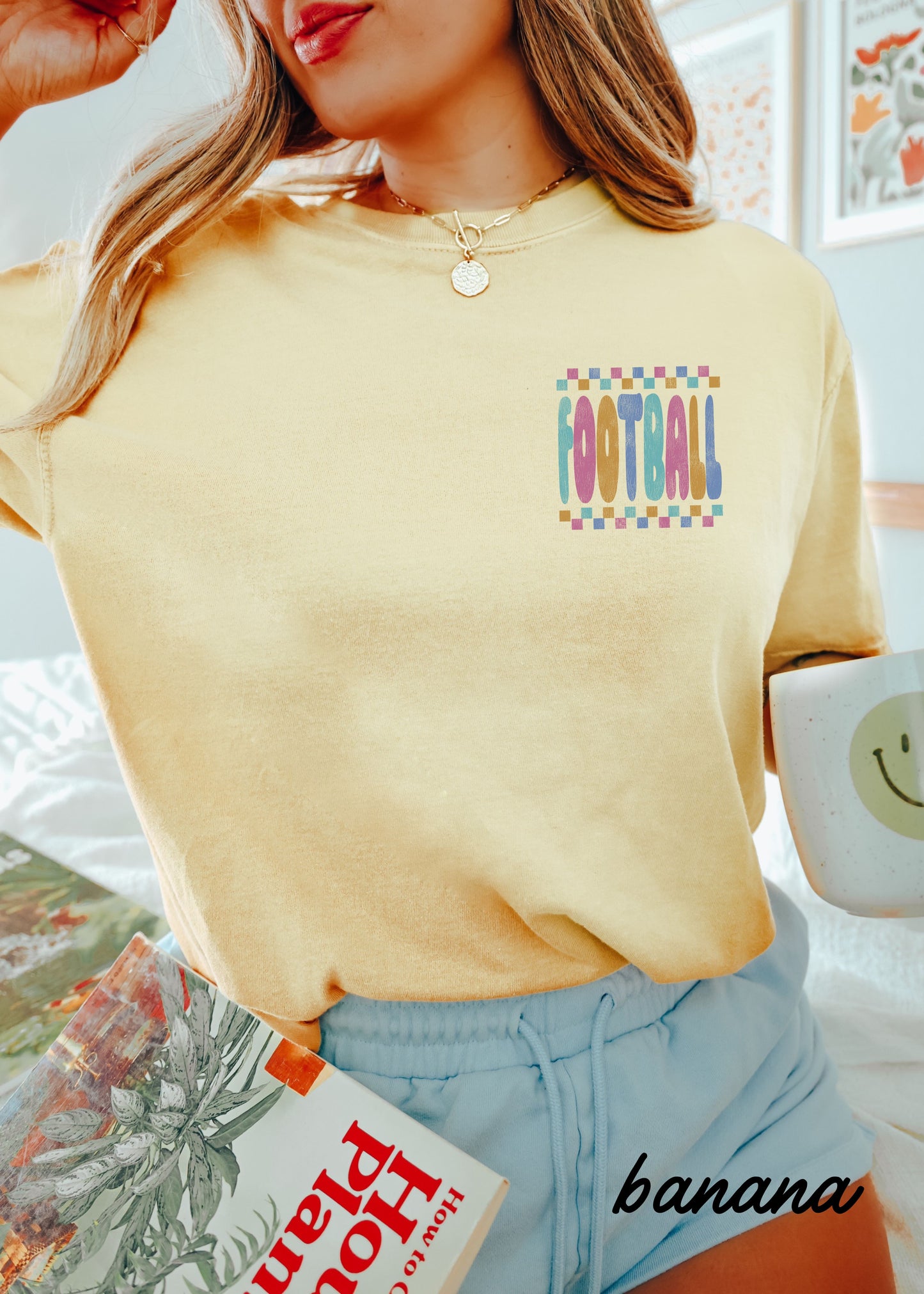 *FOOTBALL Checkered Back Print Tee *10 Colors (S-4X)