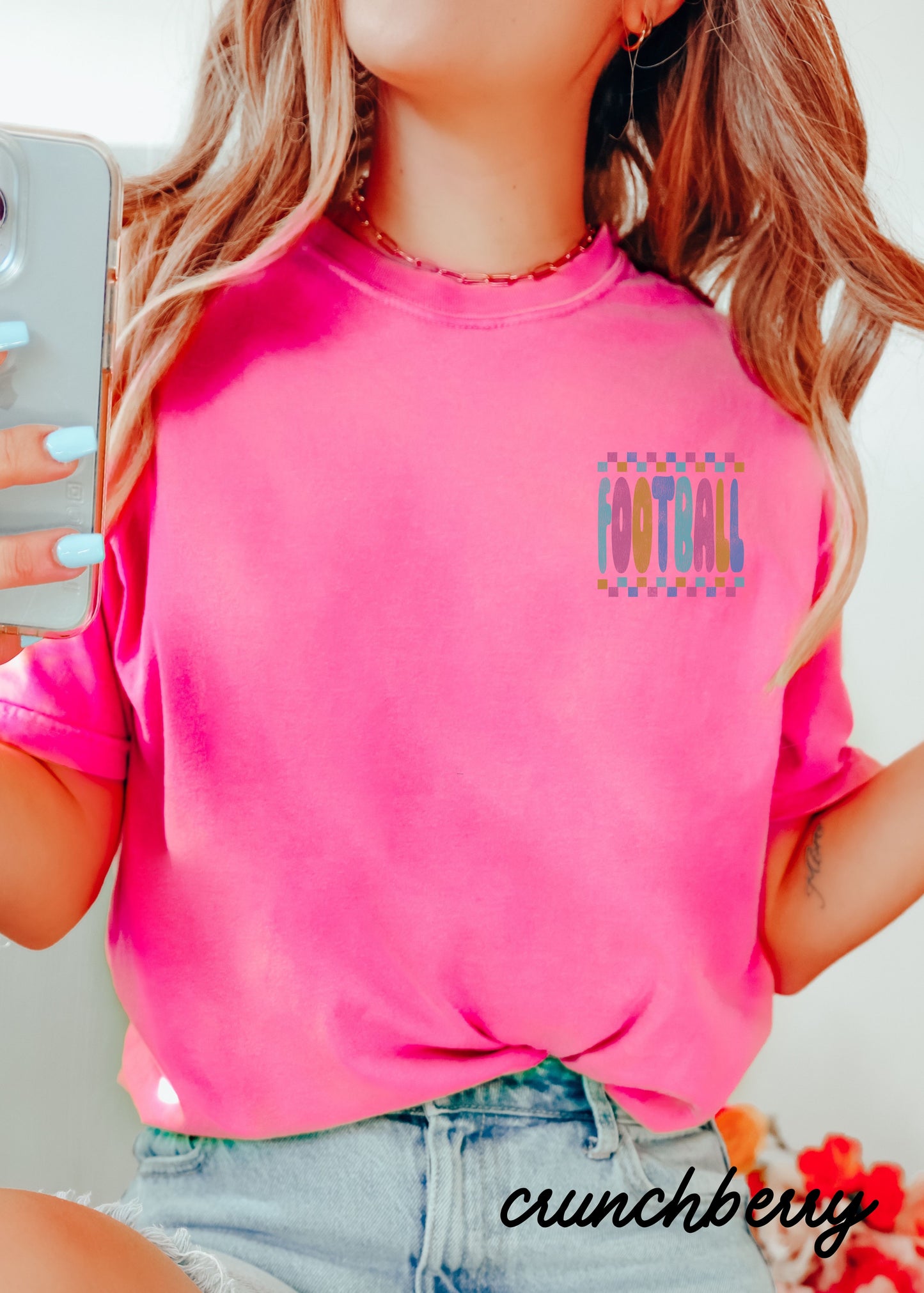 *FOOTBALL Checkered Back Print Tee *10 Colors (S-4X)