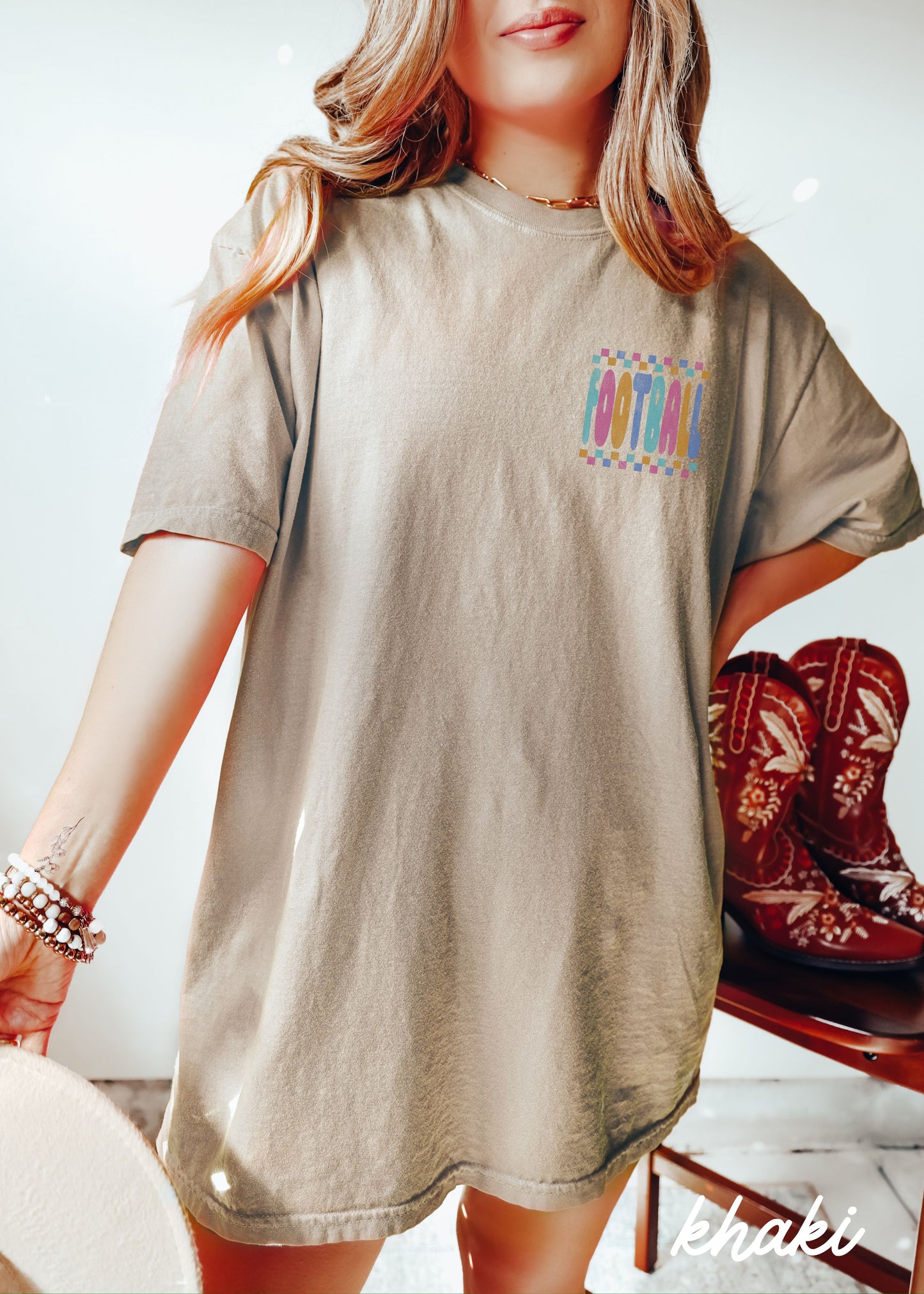 *FOOTBALL Checkered Back Print Tee *10 Colors (S-4X)