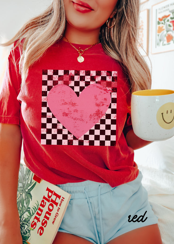 Pre Order: Checkered Heart Tee *RED (S-3X)
