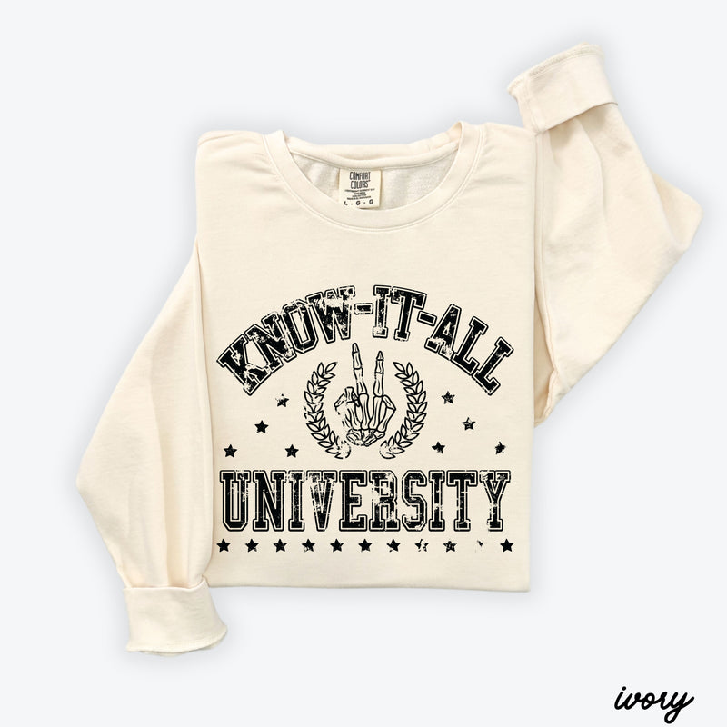 PRE-ORDER: Know It All University Sweatshirt *4 Colors Comfort Colors (S-3X)