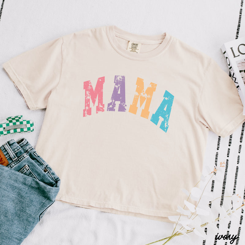 *COLORFUL Mama University CROP Tee *3 Colors (S-2X)