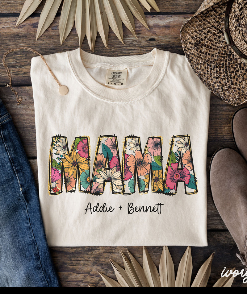 *Personalized Floral MAMA Tee *8 Colors (S-3X)