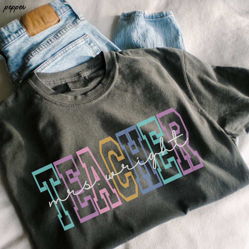 *Personalized Teacher Outline Tee *13 Colors (S-3X)