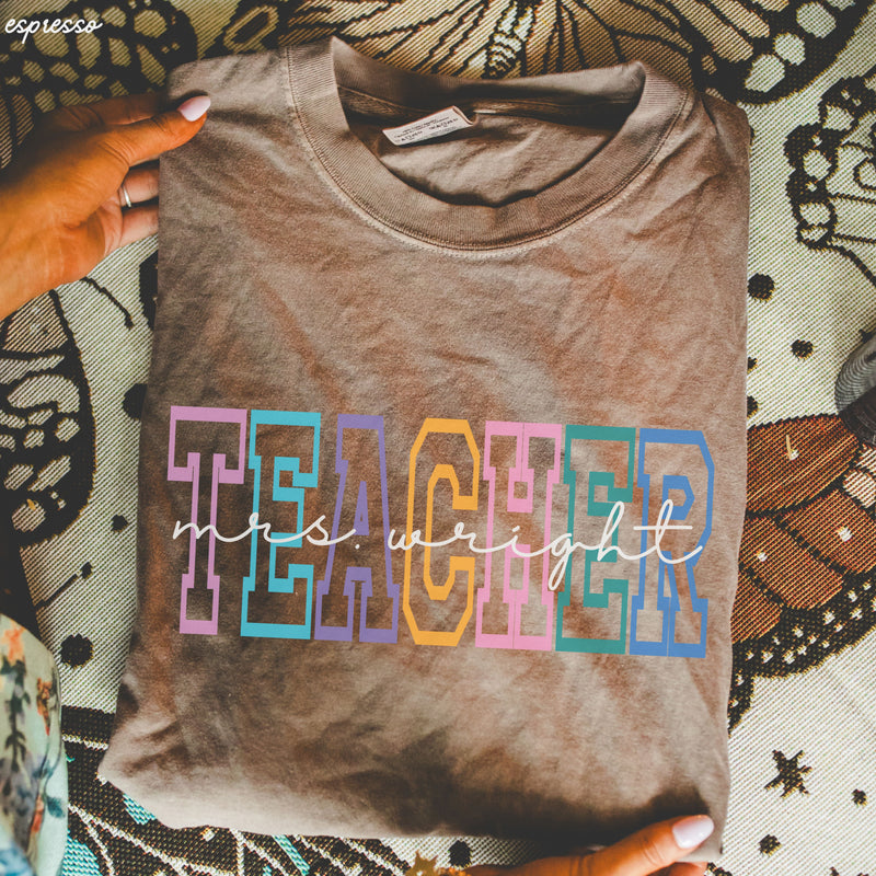 *Personalized Teacher Outline Tee *13 Colors (S-3X)