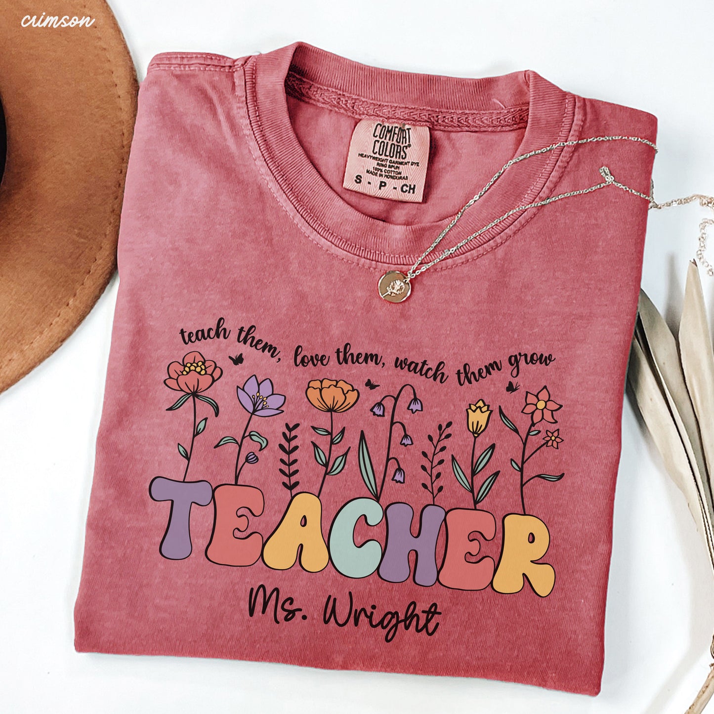 *Personalized Floral Teacher Tee *9 Colors (S-4X)