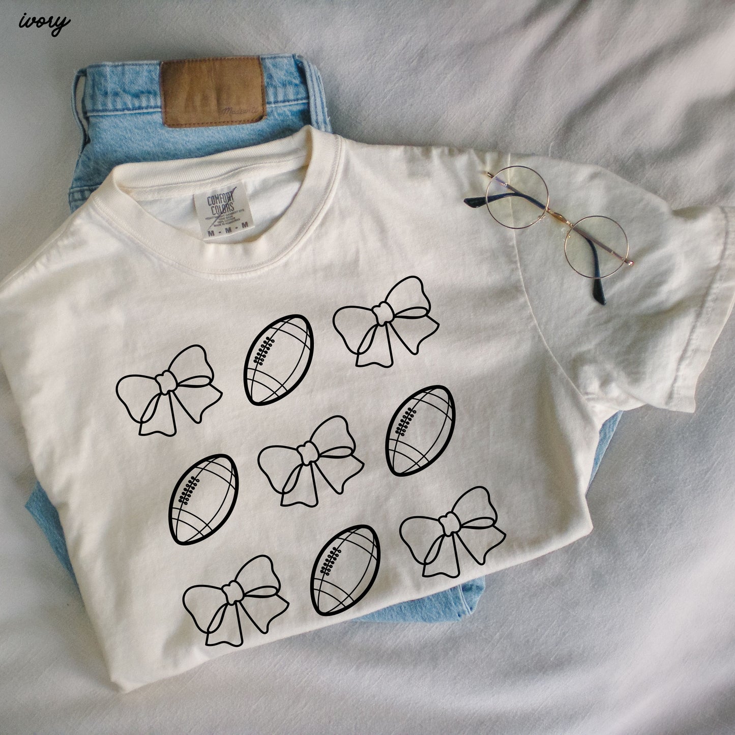 Football Bow Coquette Rows Tee *12 Colors (S-3X)