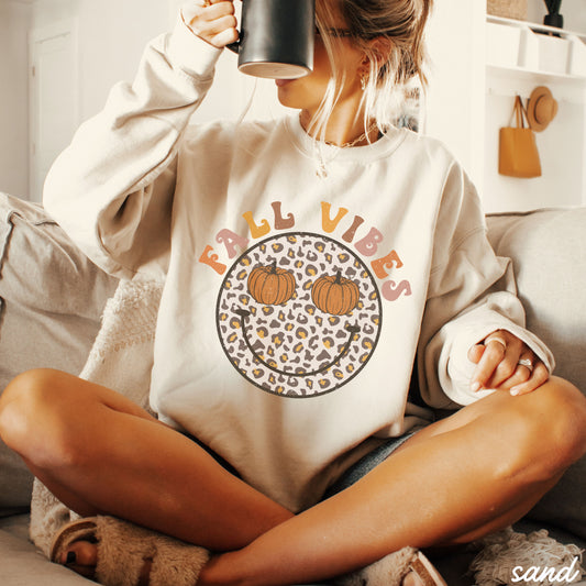 *Fall Vibes Happy Face Sweatshirt *4 Colors (S-3X)