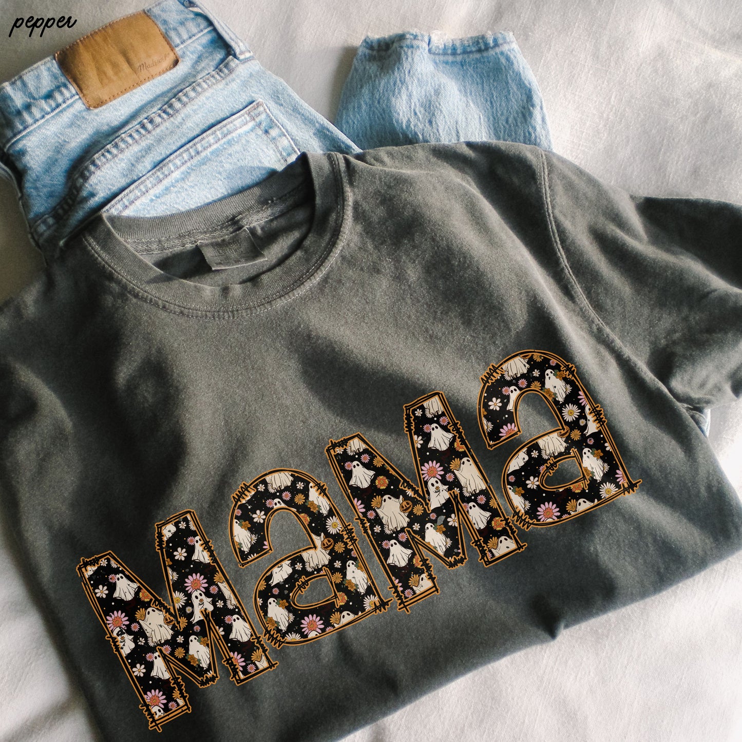 *Mama Ghost Print Tee *10 Colors (S-3X)