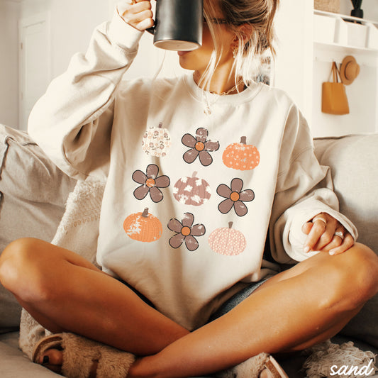 *Floral Pumpkin Rows Sweatshirt *5 Colors (S-3X)