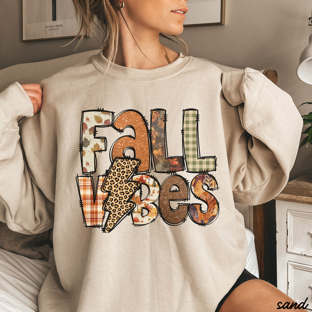 *Fall Vibes Lightning Bolt Brown Sweatshirt *5 Colors (S-3X)