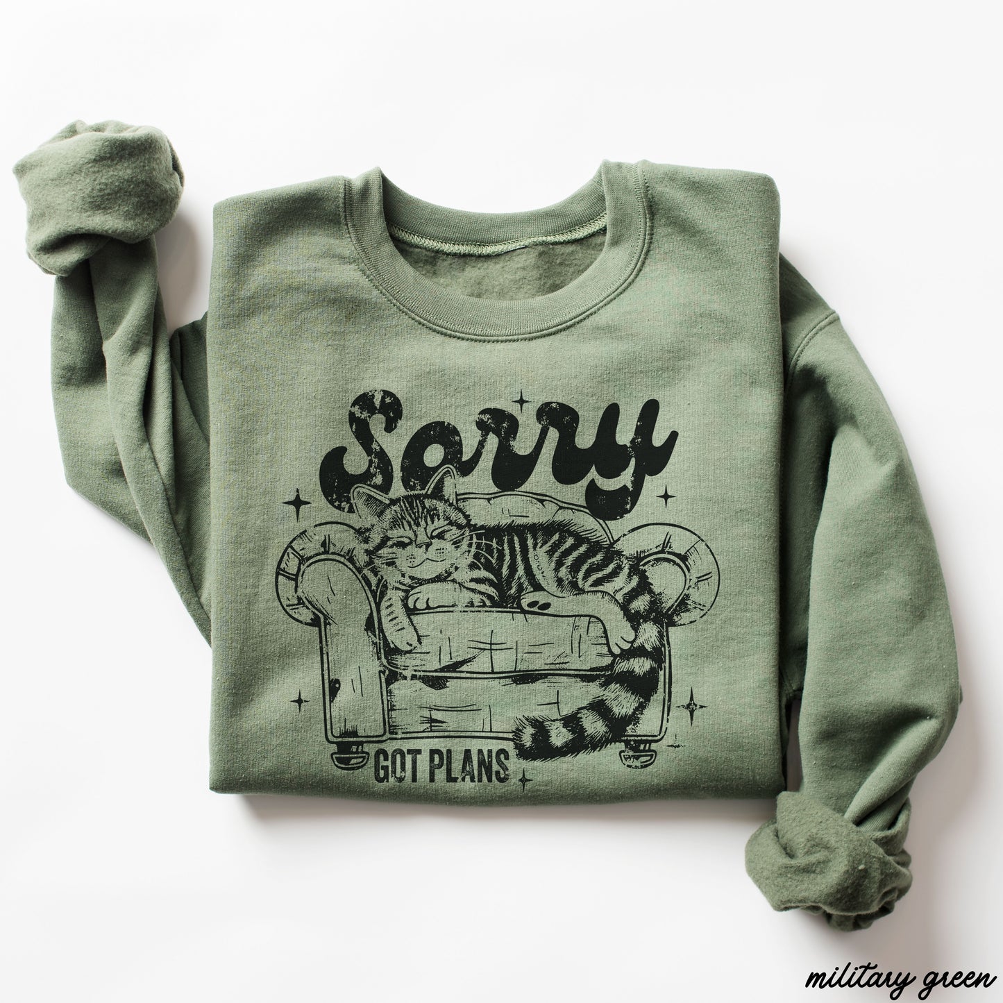 Pre-Order: Sorry I've Got Plans Cat Sweatshirt *6 Colors (S-3X)