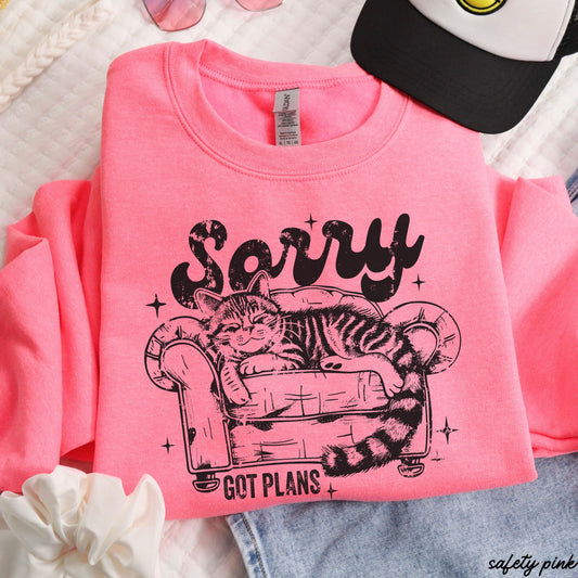 Pre-Order: Sorry I've Got Plans Cat Sweatshirt *6 Colors (S-3X)