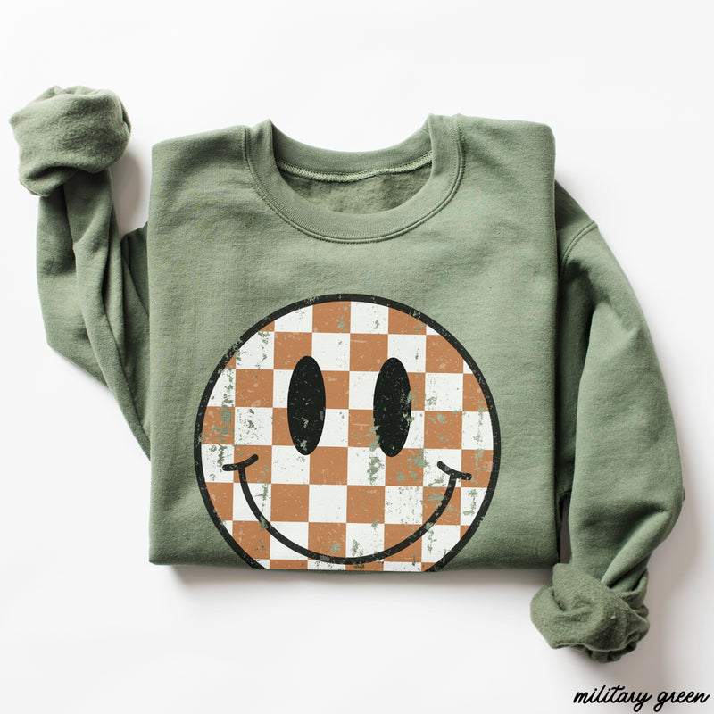 *Fall Checkered Happy Face Sweatshirt *4 Colors (S-3X)