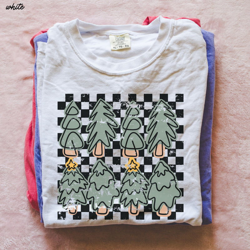 *Cute Checkered Trees Tee *7 Colors (S-3X)