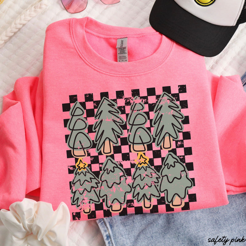 *Cute Checkered Trees Sweatshirt *5 Colors (S-3X)