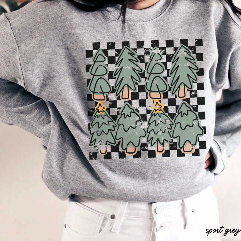 *Cute Checkered Trees Sweatshirt *5 Colors (S-3X)