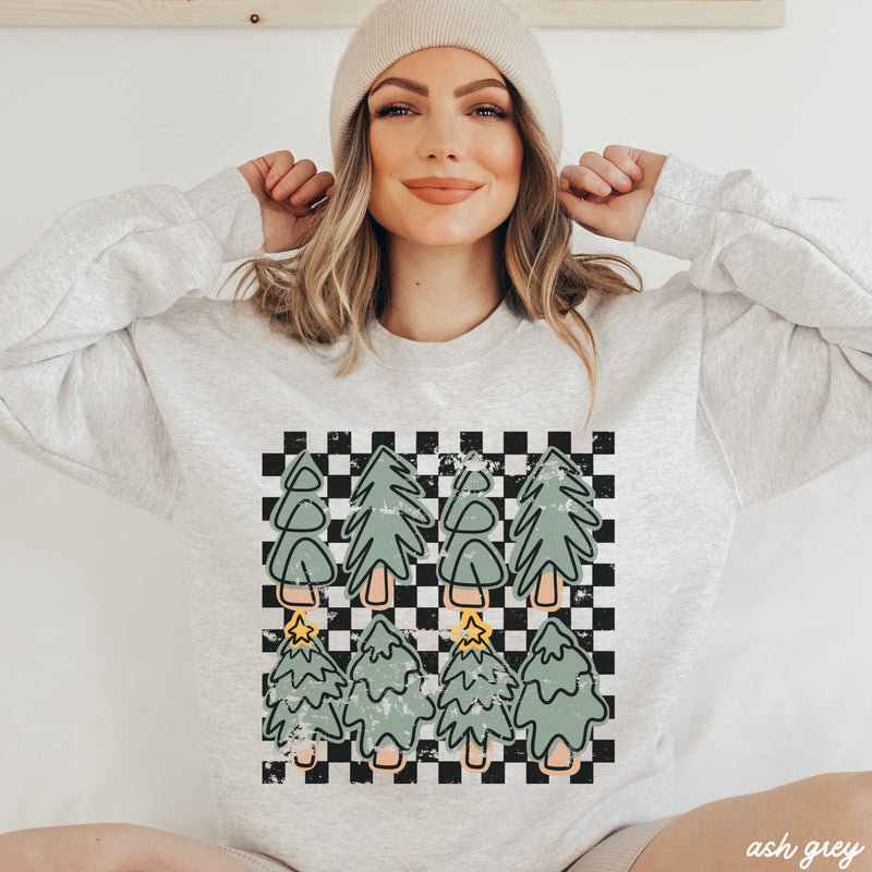 *Cute Checkered Trees Sweatshirt *5 Colors (S-3X)