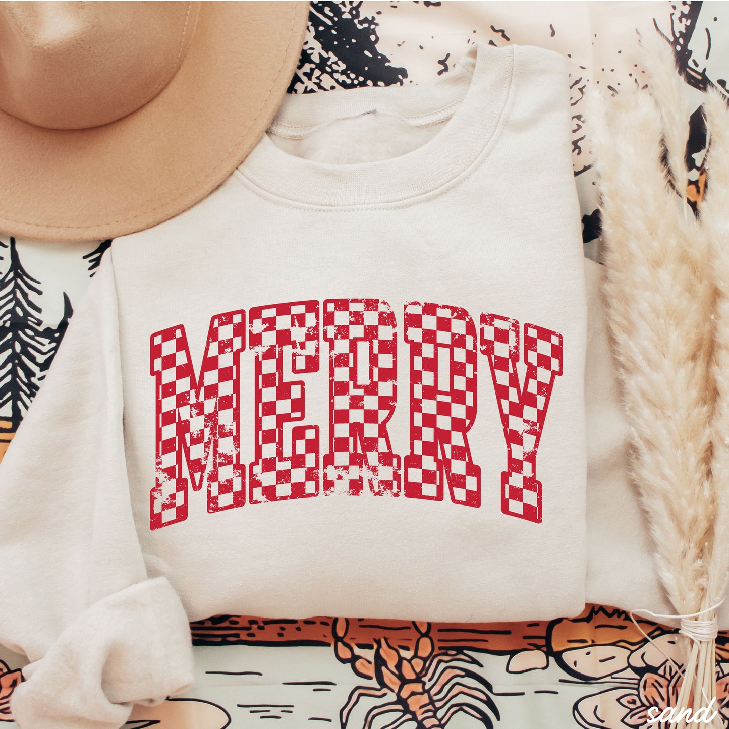 Checkered Merry Sweatshirt *5 Colors (S-3X)