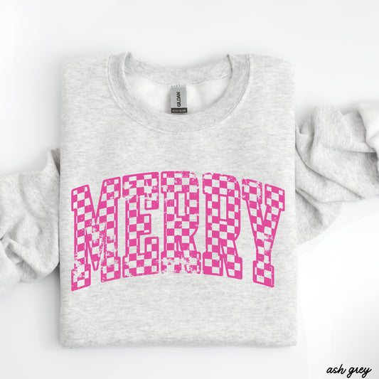 Checkered Merry Sweatshirt *5 Colors (S-3X)