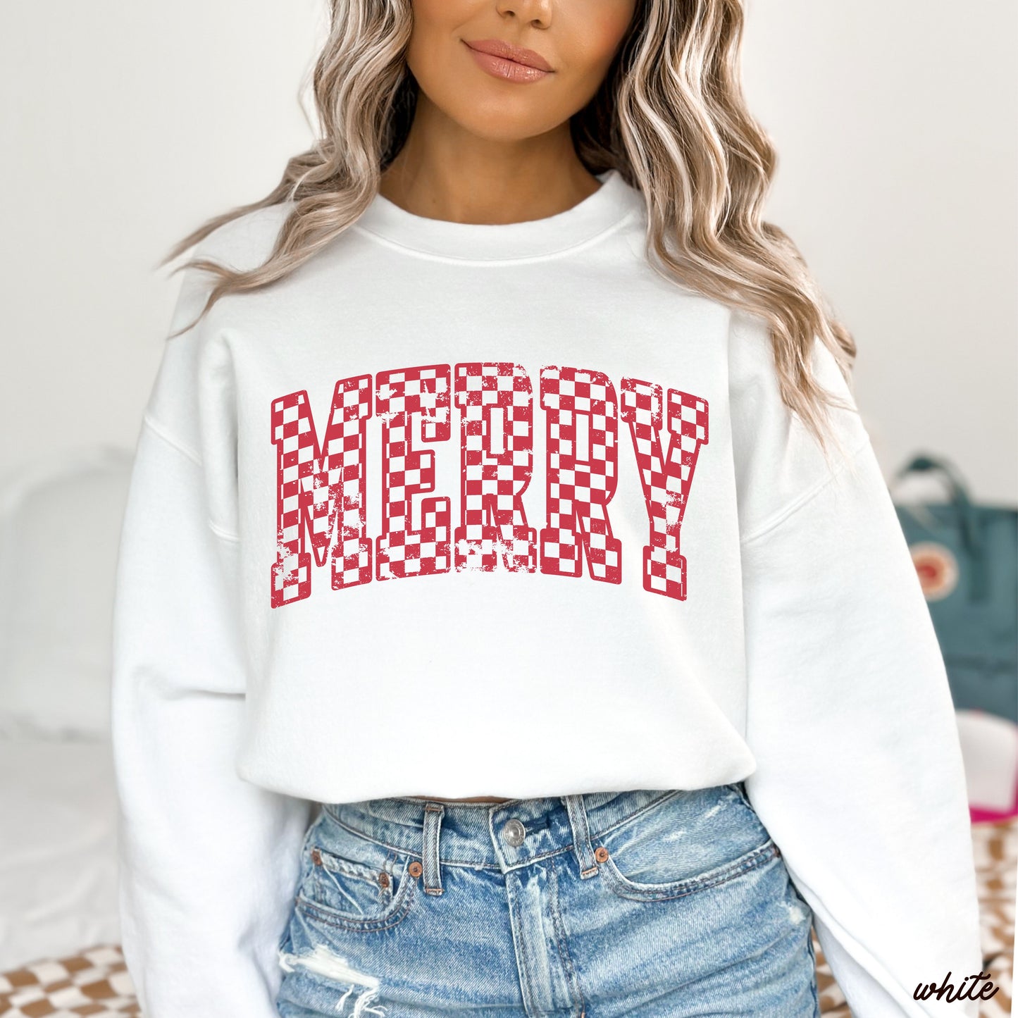 Checkered Merry Sweatshirt *5 Colors (S-3X)