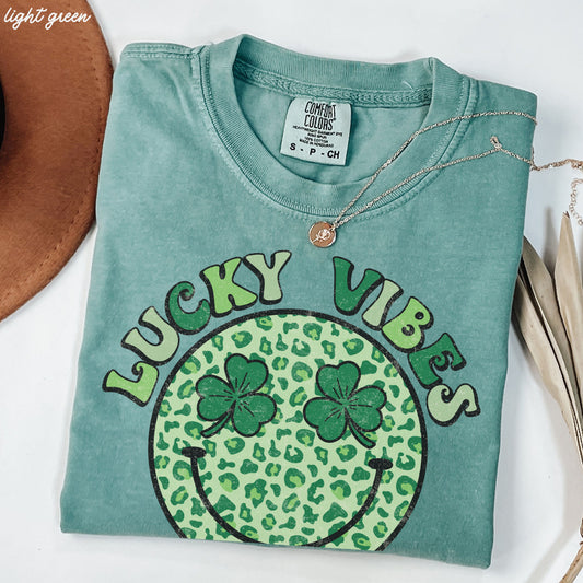 Lucky Vibes Happy Face Comfort Colors Tee *4 Colors (S-3X)