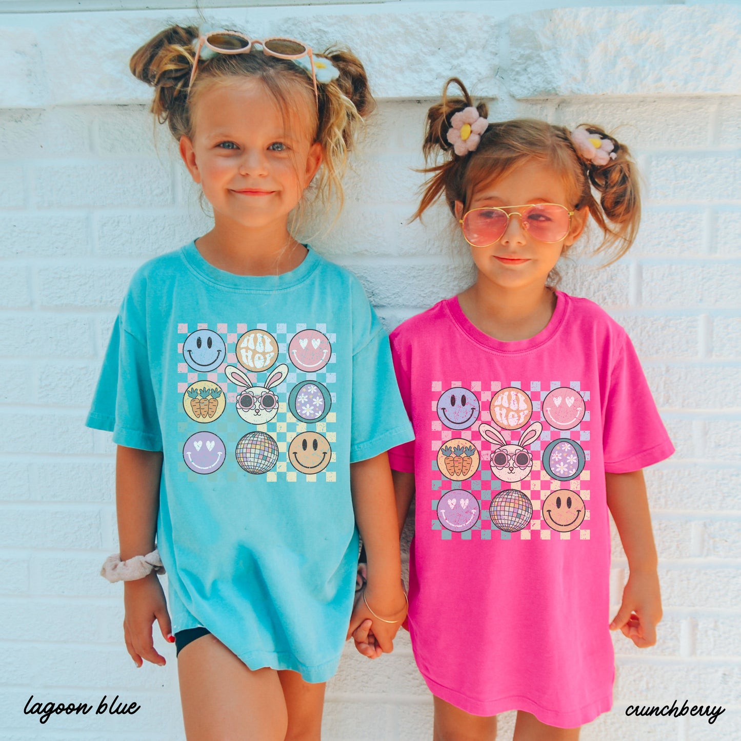 YOUTH Checkered Retro Easter Comfort Colors Tee *7 Colors (S-3X